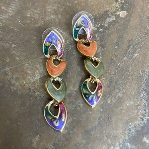 Pretty Vintage 80’s Enamel Painted & Gold Dangle Hypoallergenic Post Earrings
